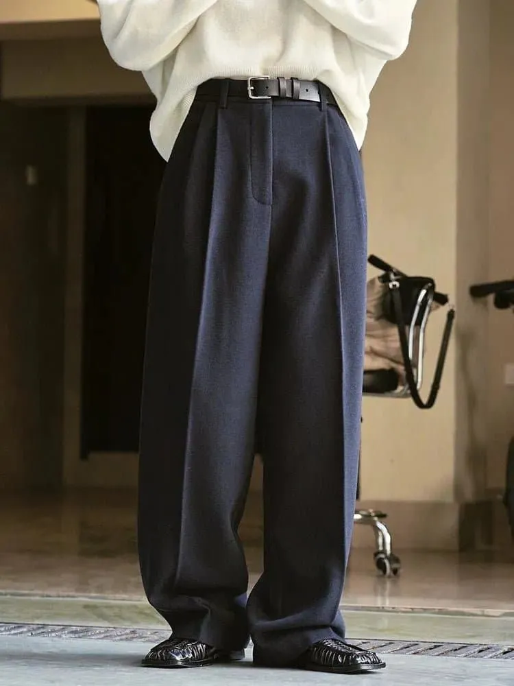 Wide Leg Woolen Pants - High Waist, Warm Winter Fashion