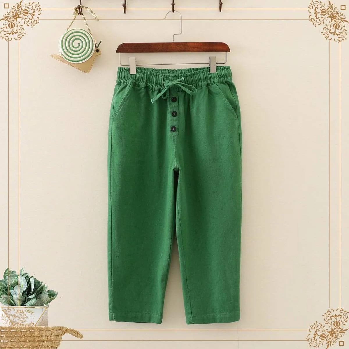 Women's Casual Pure Color Single-breasted Pants